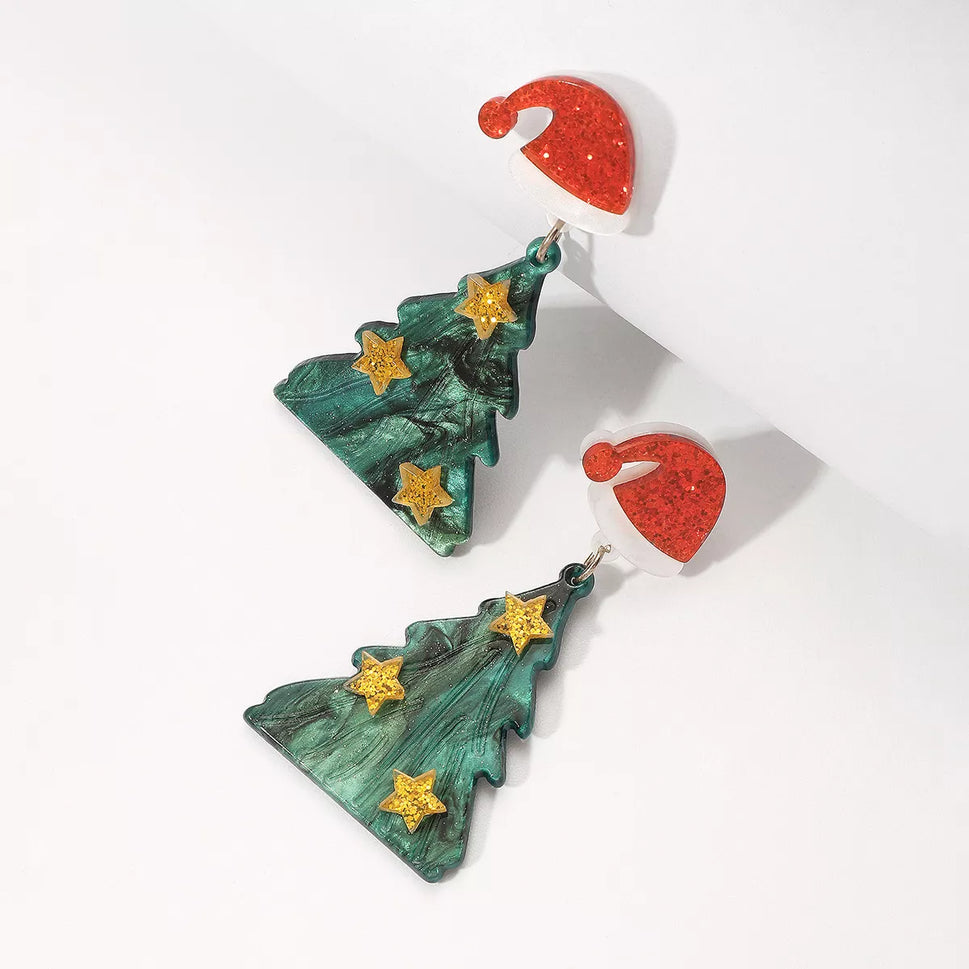 Acrylic Resin Christmas Tree Drop Earrings