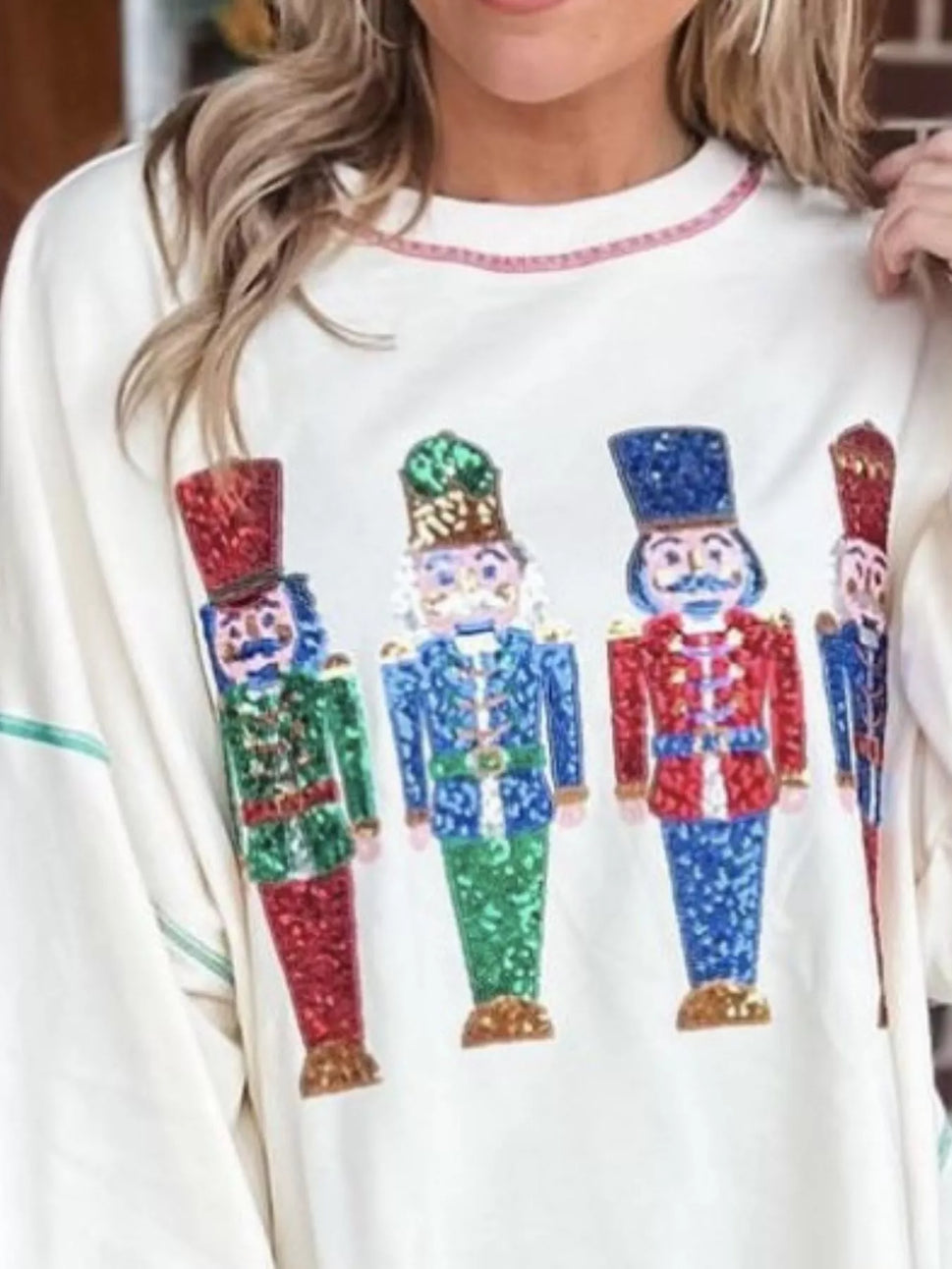 Christmas Nutcracker Sequin Round Neck Sweatshirt