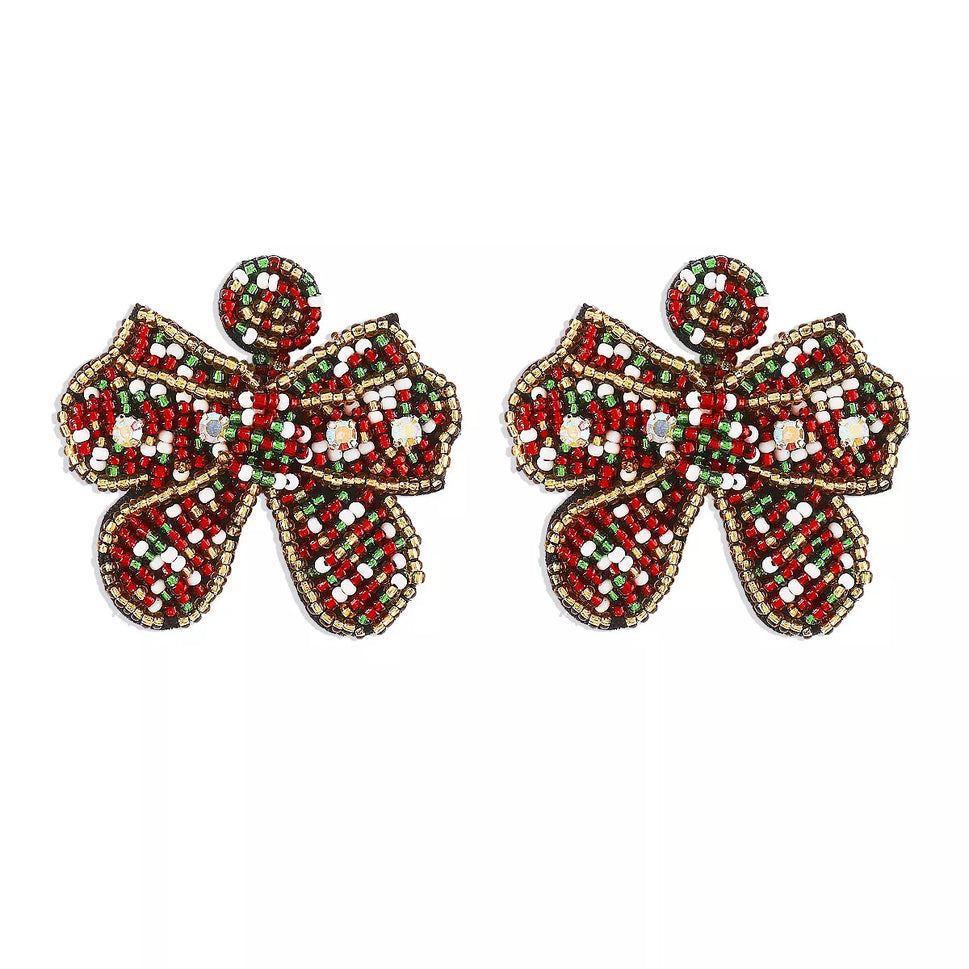 Beaded Bowknot Christmas Earrings