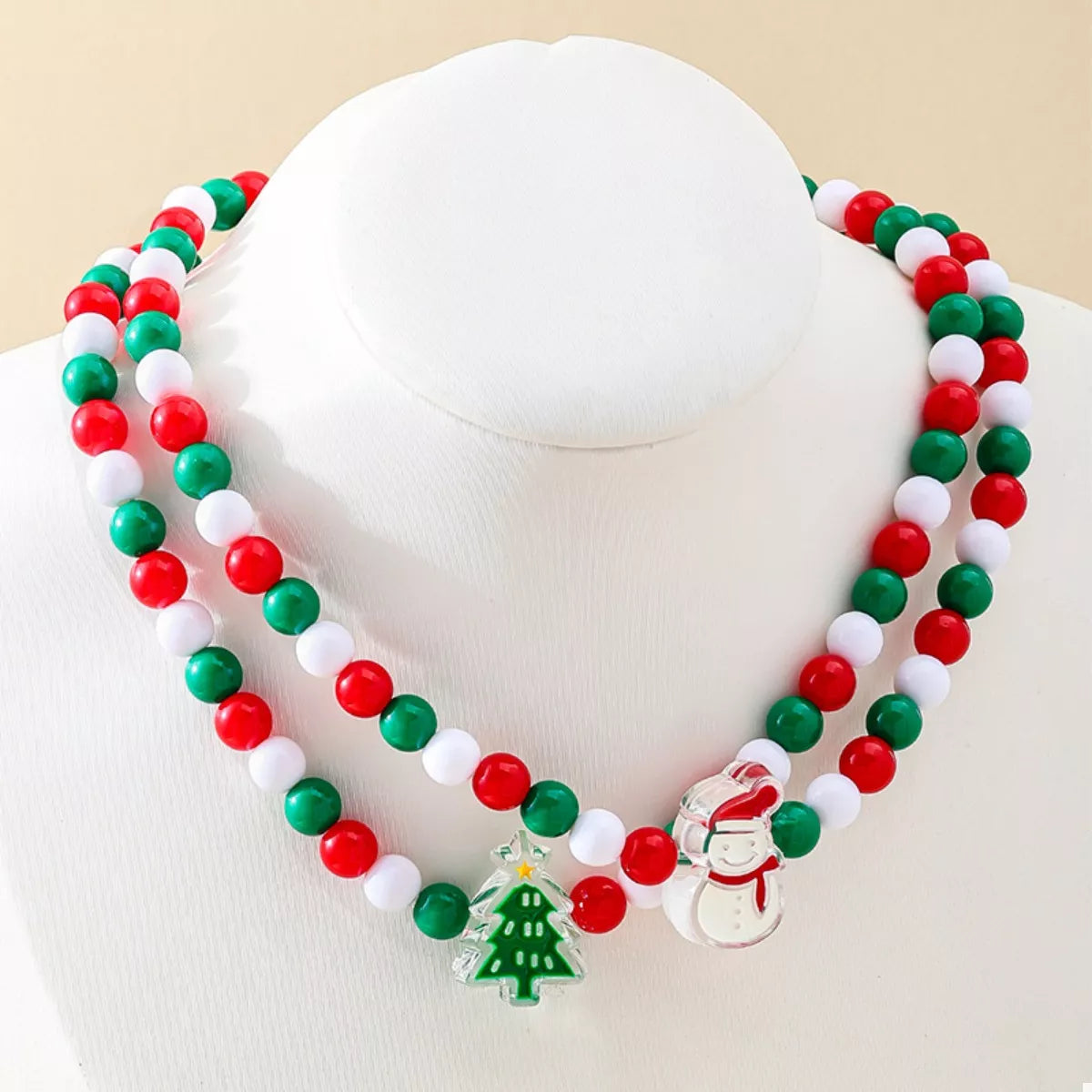 2 Piece Christmas Beaded Necklace with Holiday Charms