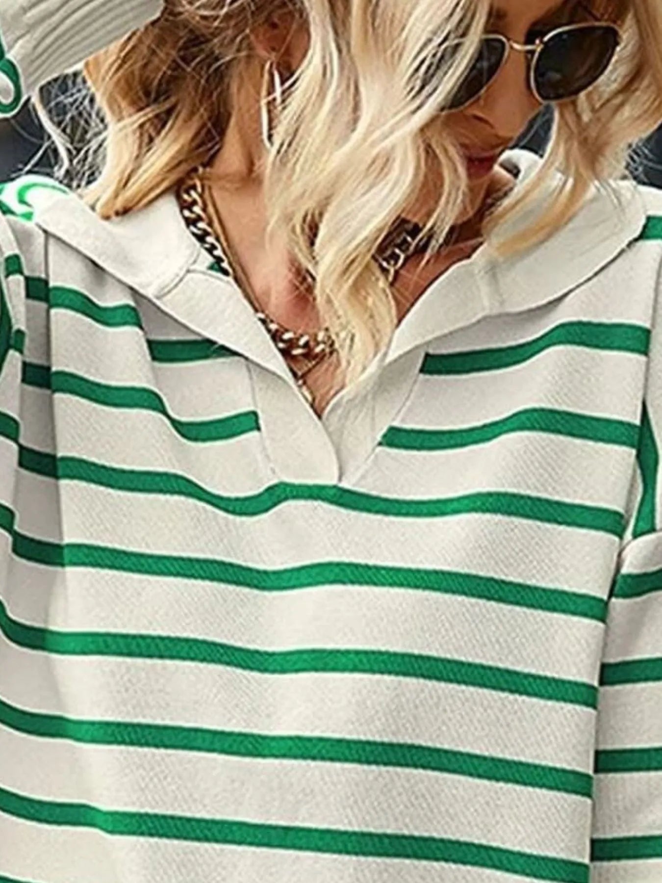 Ribbed Hem Long Sleeve Striped Sweater