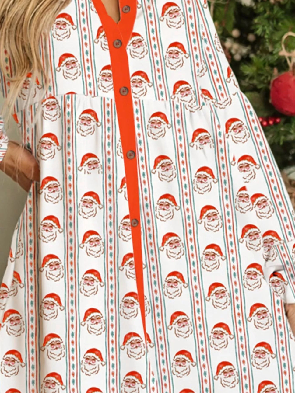 Christmas Santa Print Button Front Mini Dress