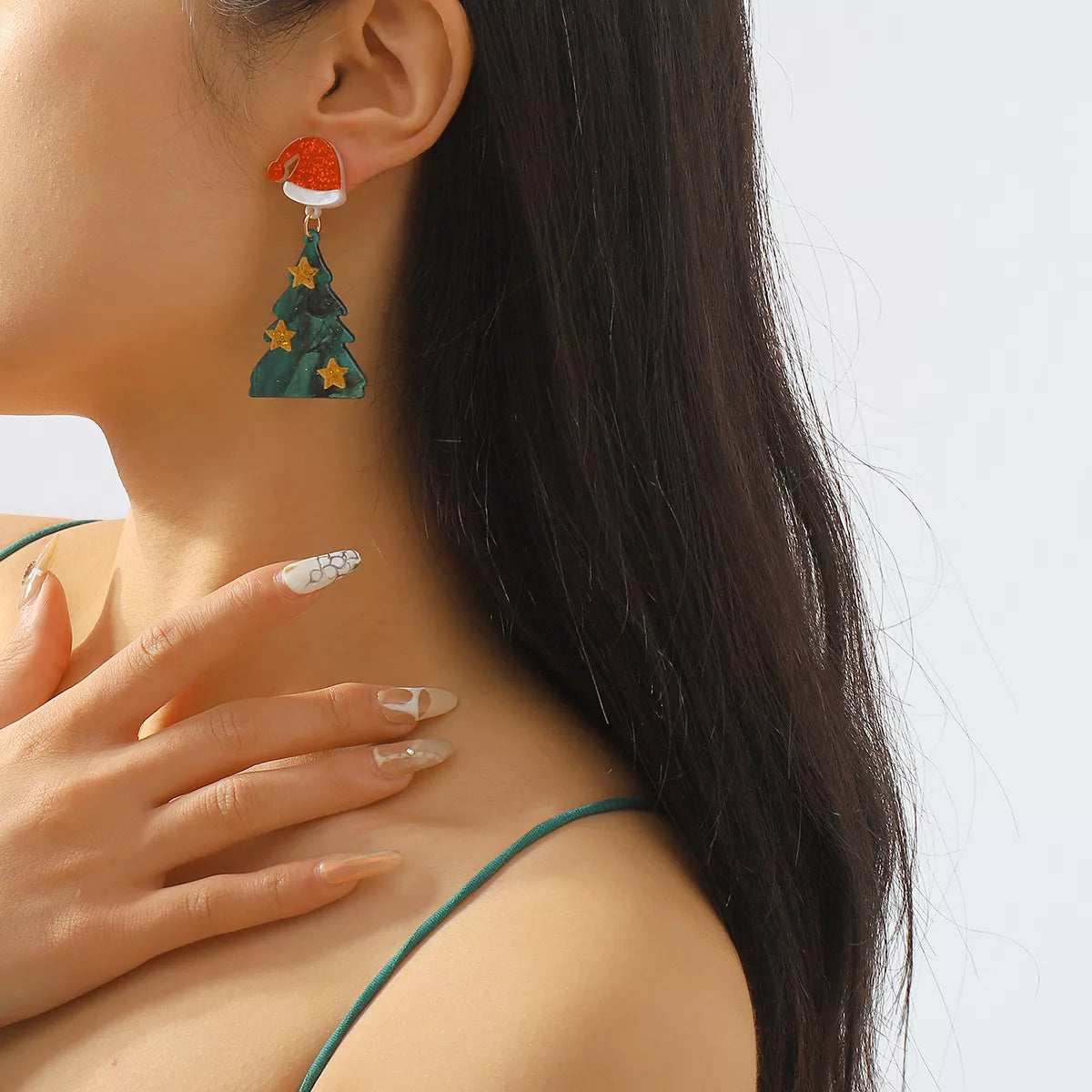 Acrylic Resin Christmas Tree Drop Earrings