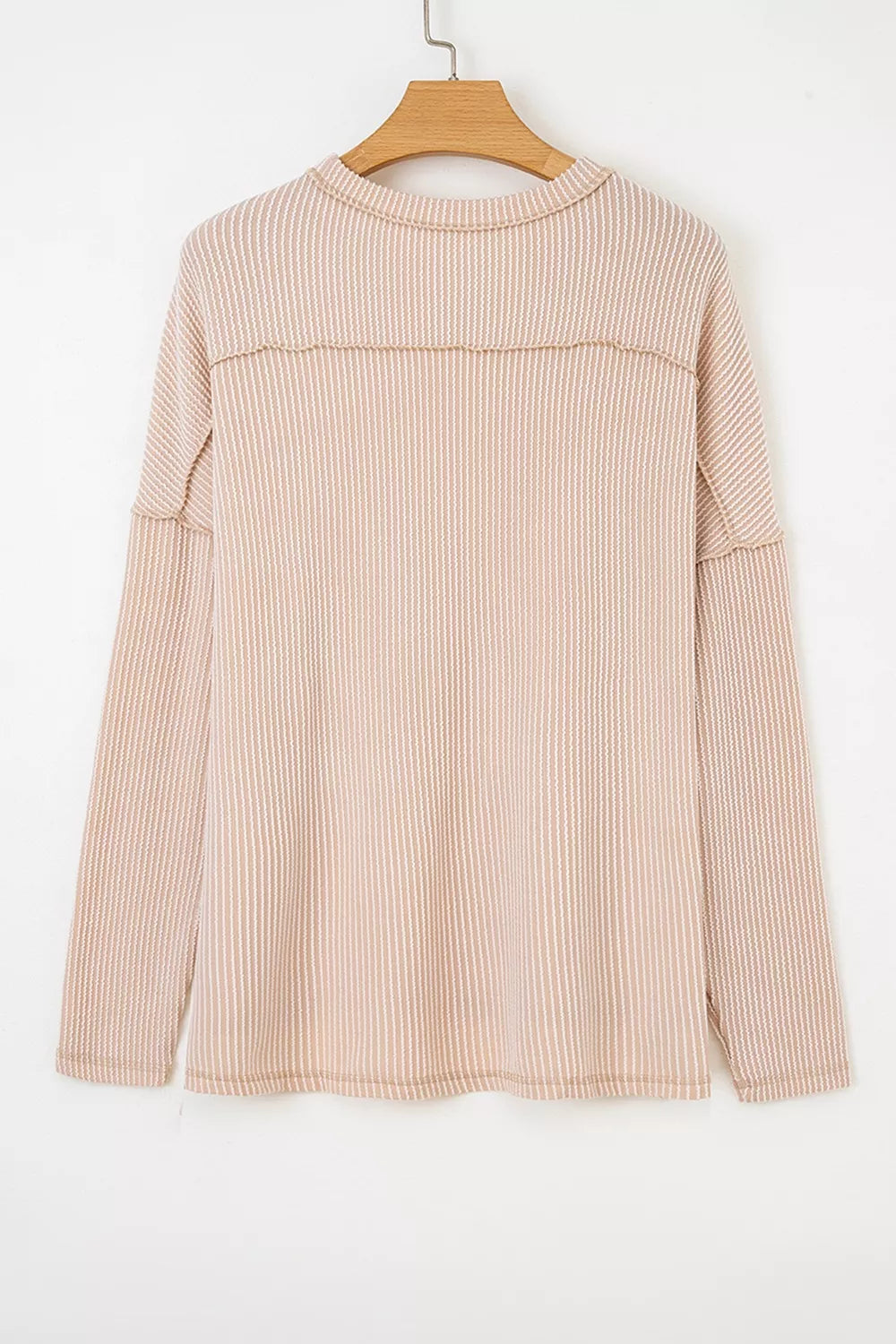 Sequin Christmas Tree Exposed Seam Drop Shoulder Ribbed Long Sleeve Top