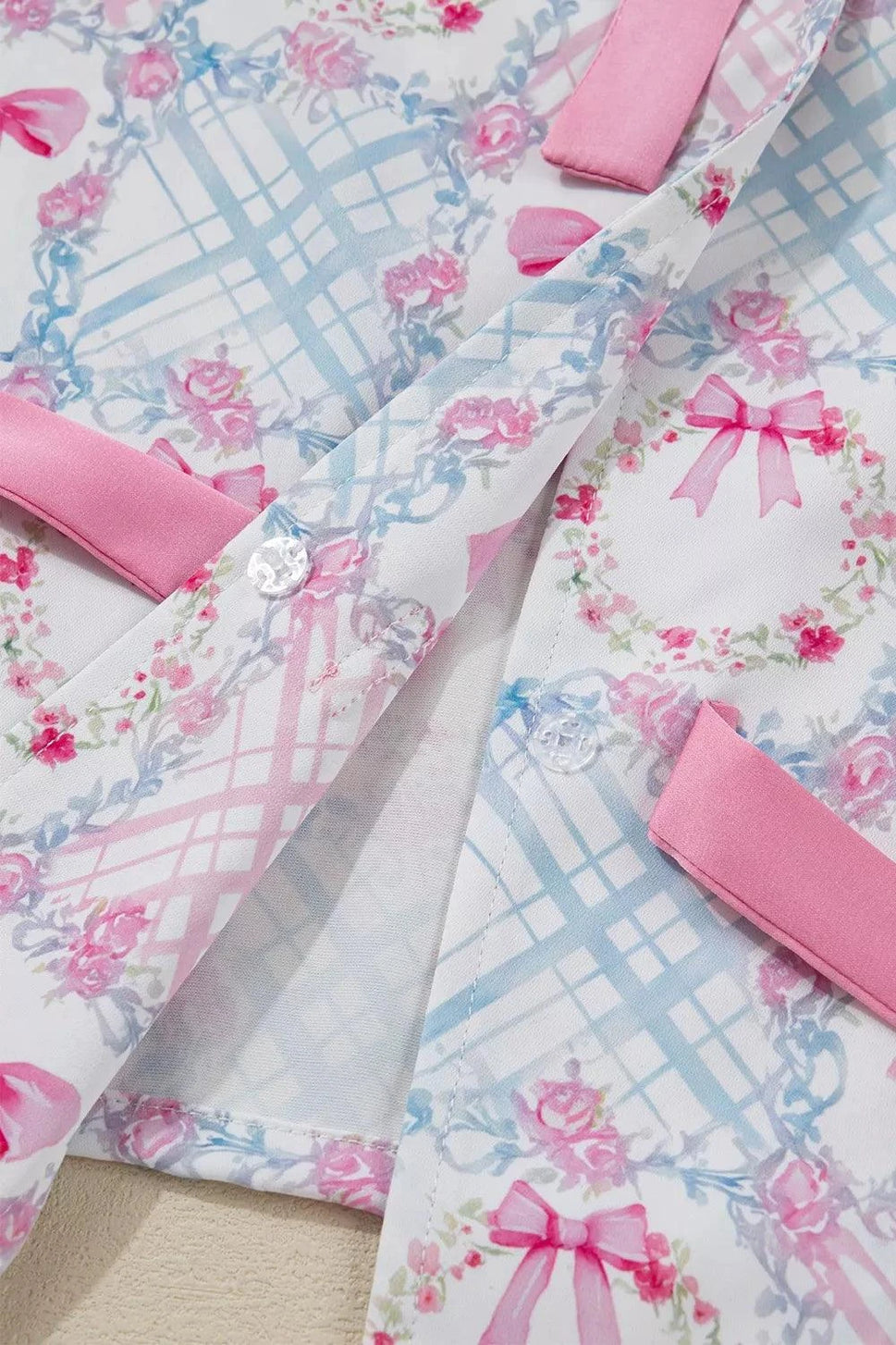 Wreath Pattern Christmas Tied Front Long Sleeve 2pcs Pajama Set