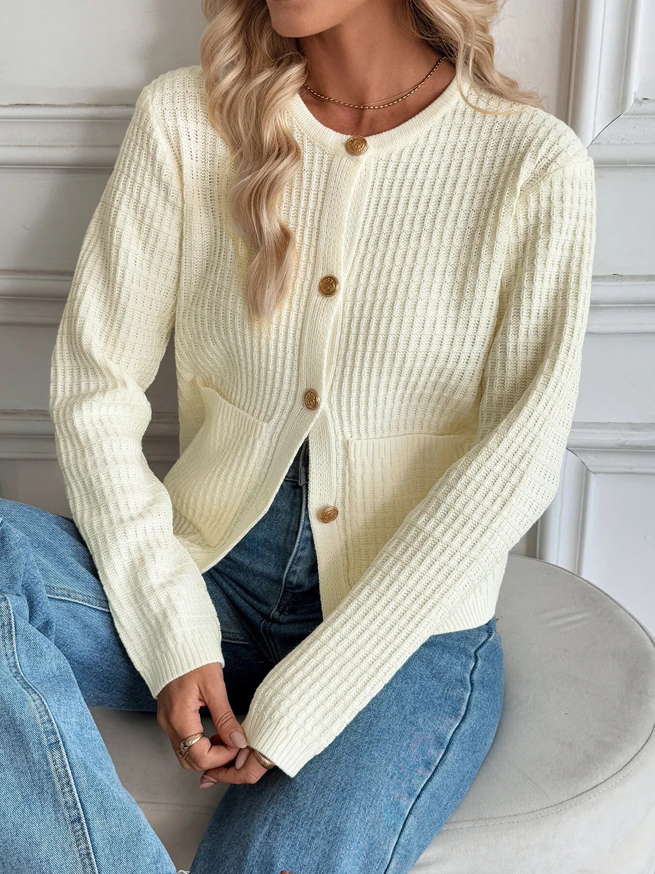 Button-Up Long Sleeve Cardigan with Pockets