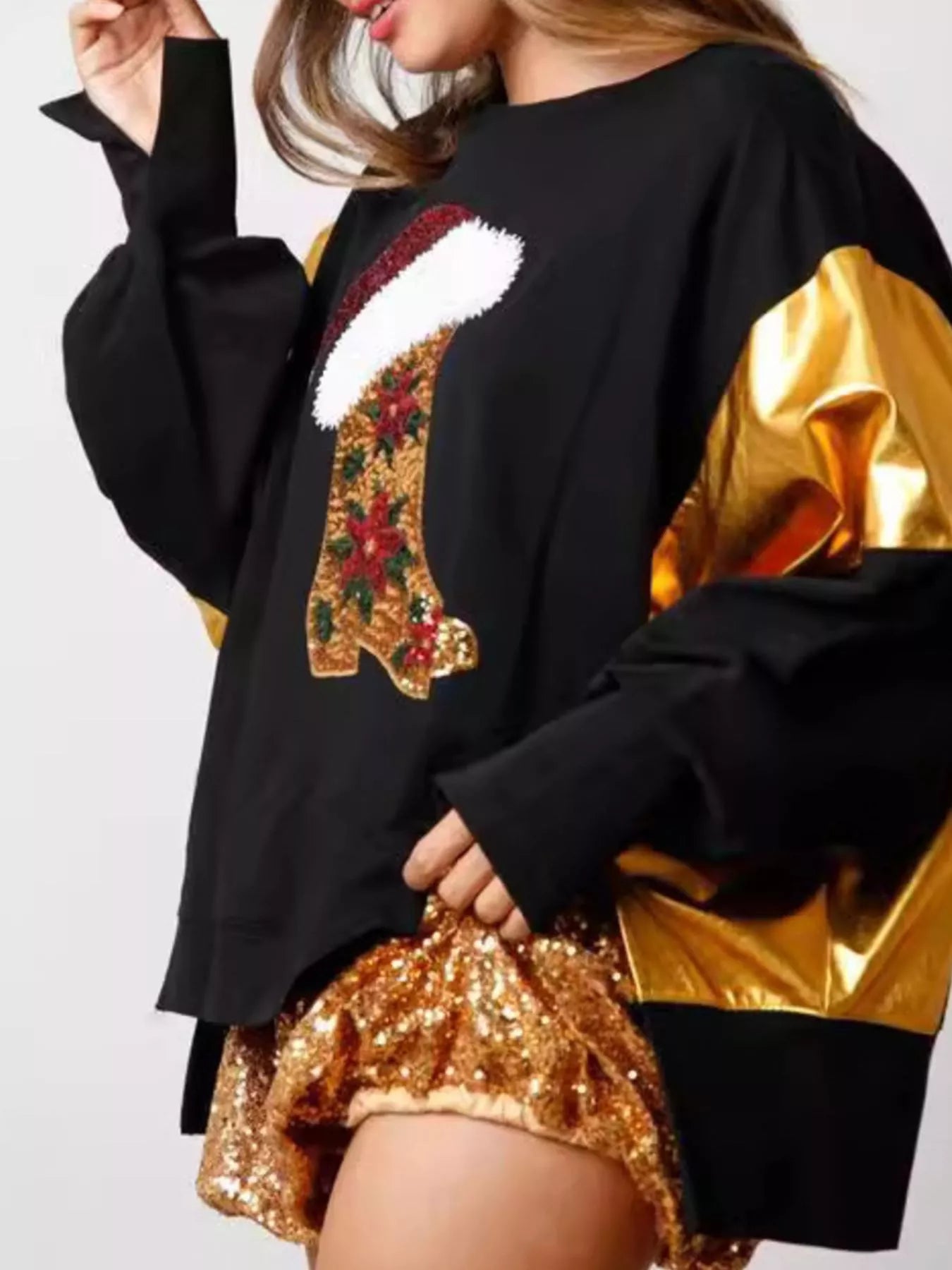 Christmas Sequin Boot Long Sleeve Sweatshirt