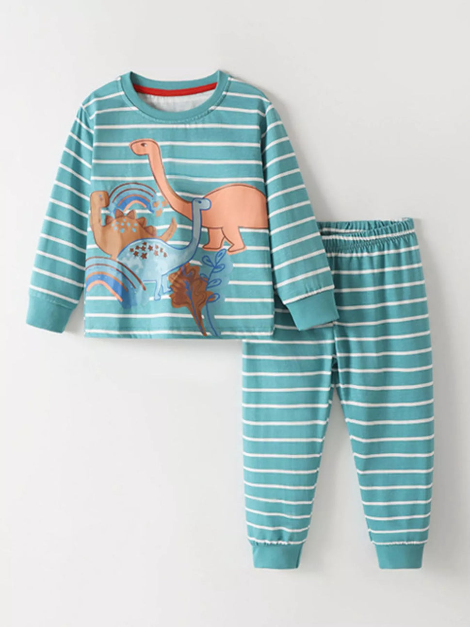Children's Dinosaur Print Striped Pajama Set