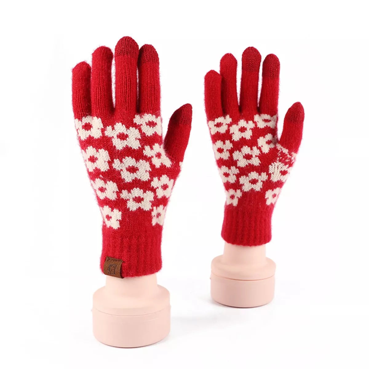 Heart Pattern Knitted Touchscreen Gloves