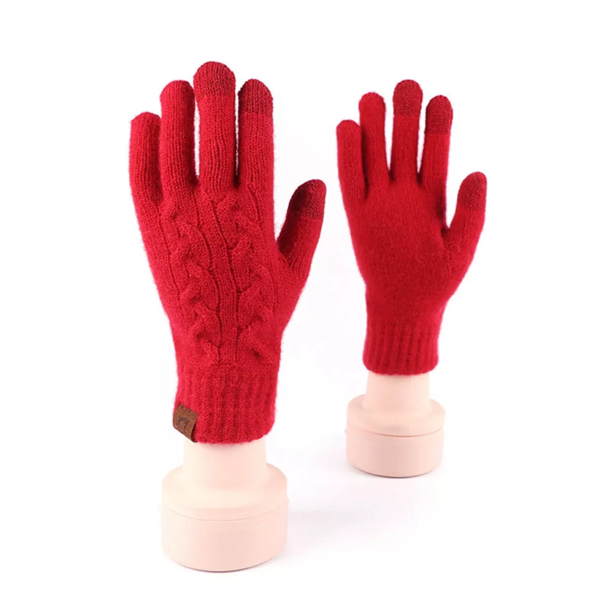 Heart Pattern Knitted Touchscreen Gloves