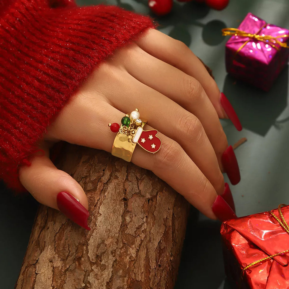 18K Gold-Plated Christmas Charm Ring