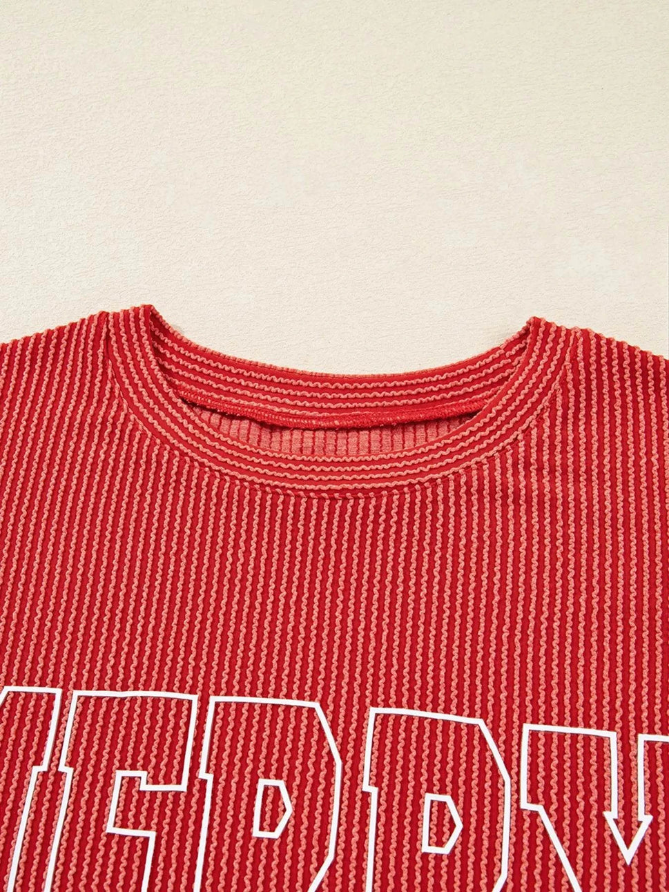 Merry Twisted Rib Christmas Loose Long Sleeve Top