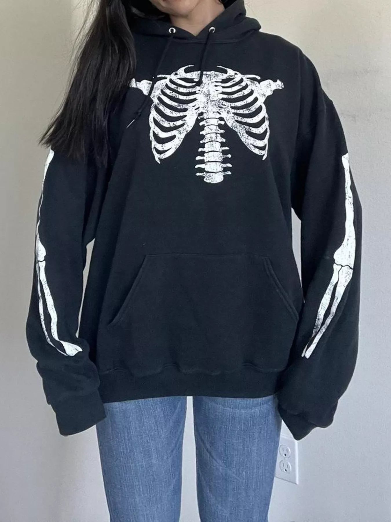 Drawstring Skeleton Long Sleeve Hoodie
