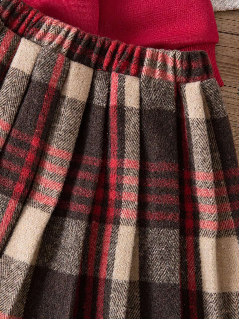 Children's Christmas Reindeer Sweatshirt & Plaid Skirt Set