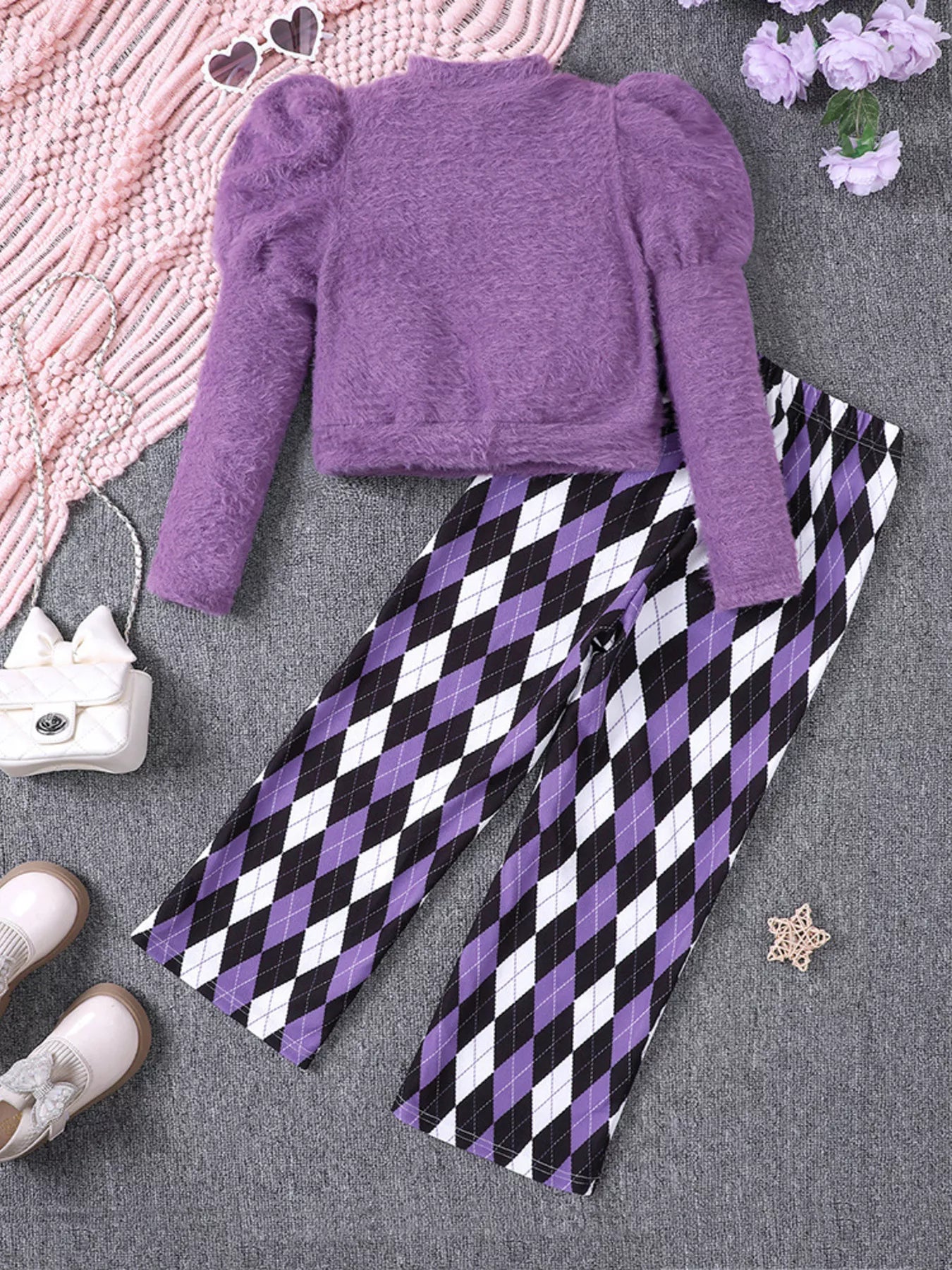 Children's Fuzzy Knit Top & Pants Set