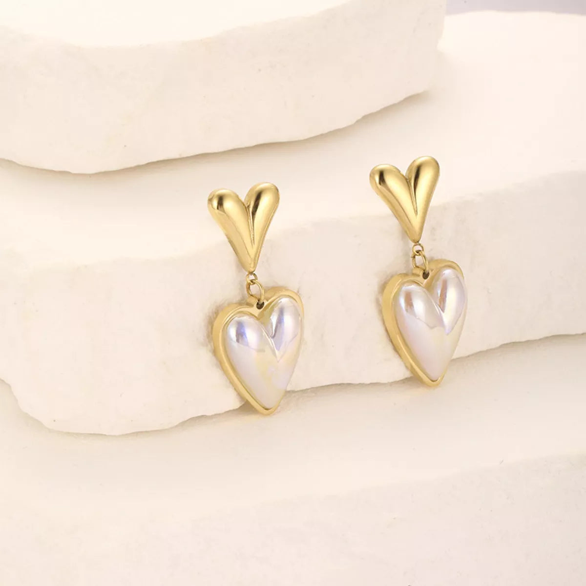 Heart-Shaped Pearl Drop Earrings