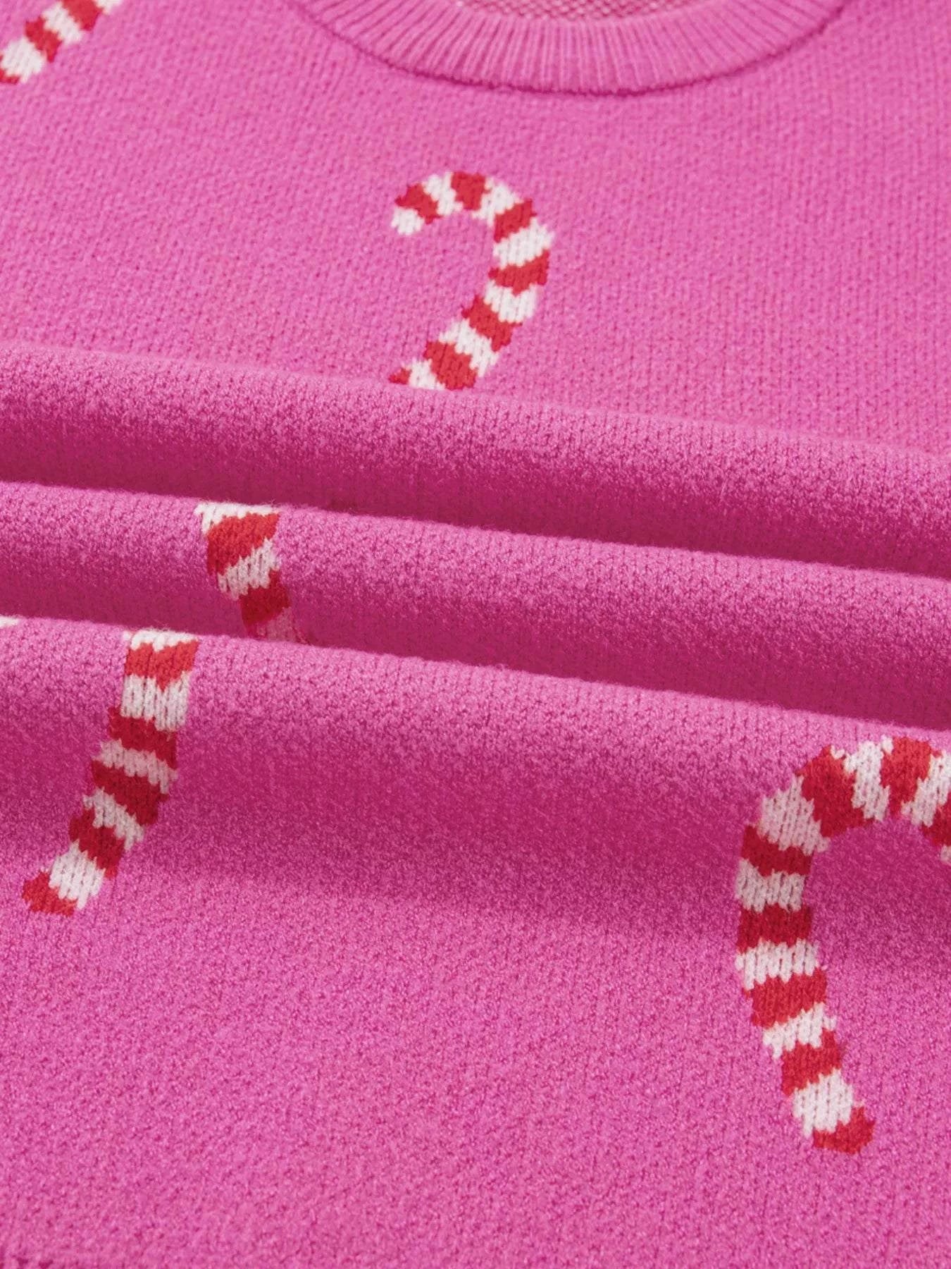 Christmas Candy Cane Holiday Drop Shoulder Sweater