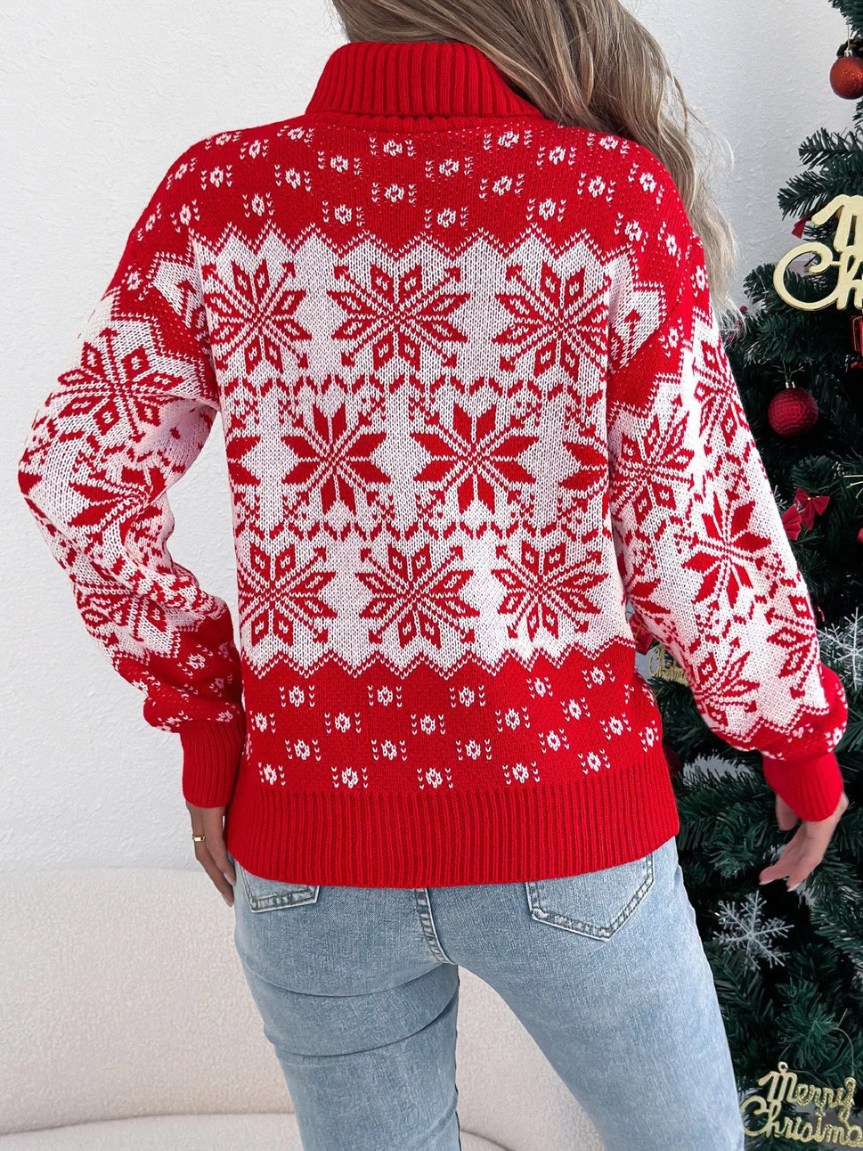 Christmas Snowflake Turtleneck Long Sleeve Sweater