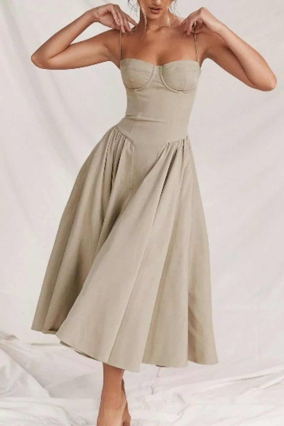 Sweetheart Neck Ruched Midi Dress