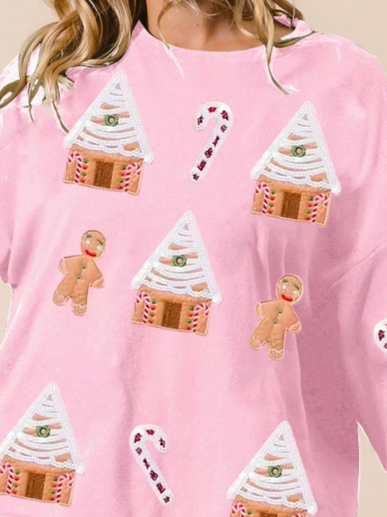 Christmas Gingerbread House Sequin Sweatshirt