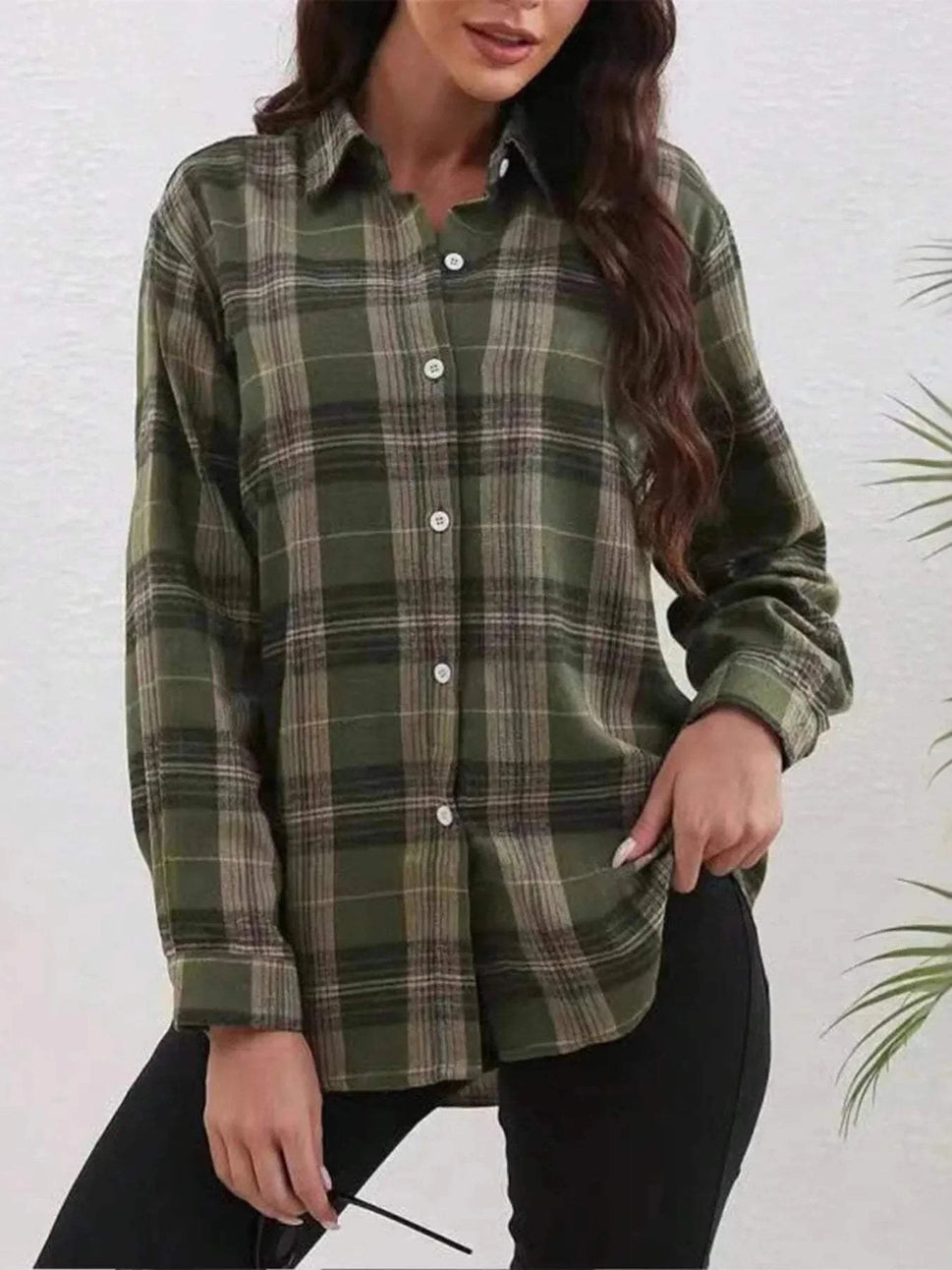 Plaid Button-Down Long Sleeve Shirt