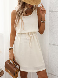 Waffle-Knit Drawstring Mini Tank Dress