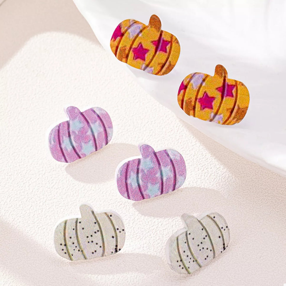 3 Piece Halloween Pumpkin Stud Earrings
