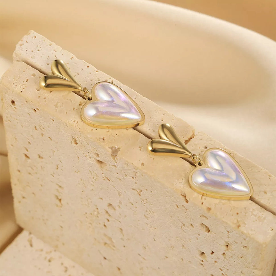 Heart-Shaped Pearl Drop Earrings