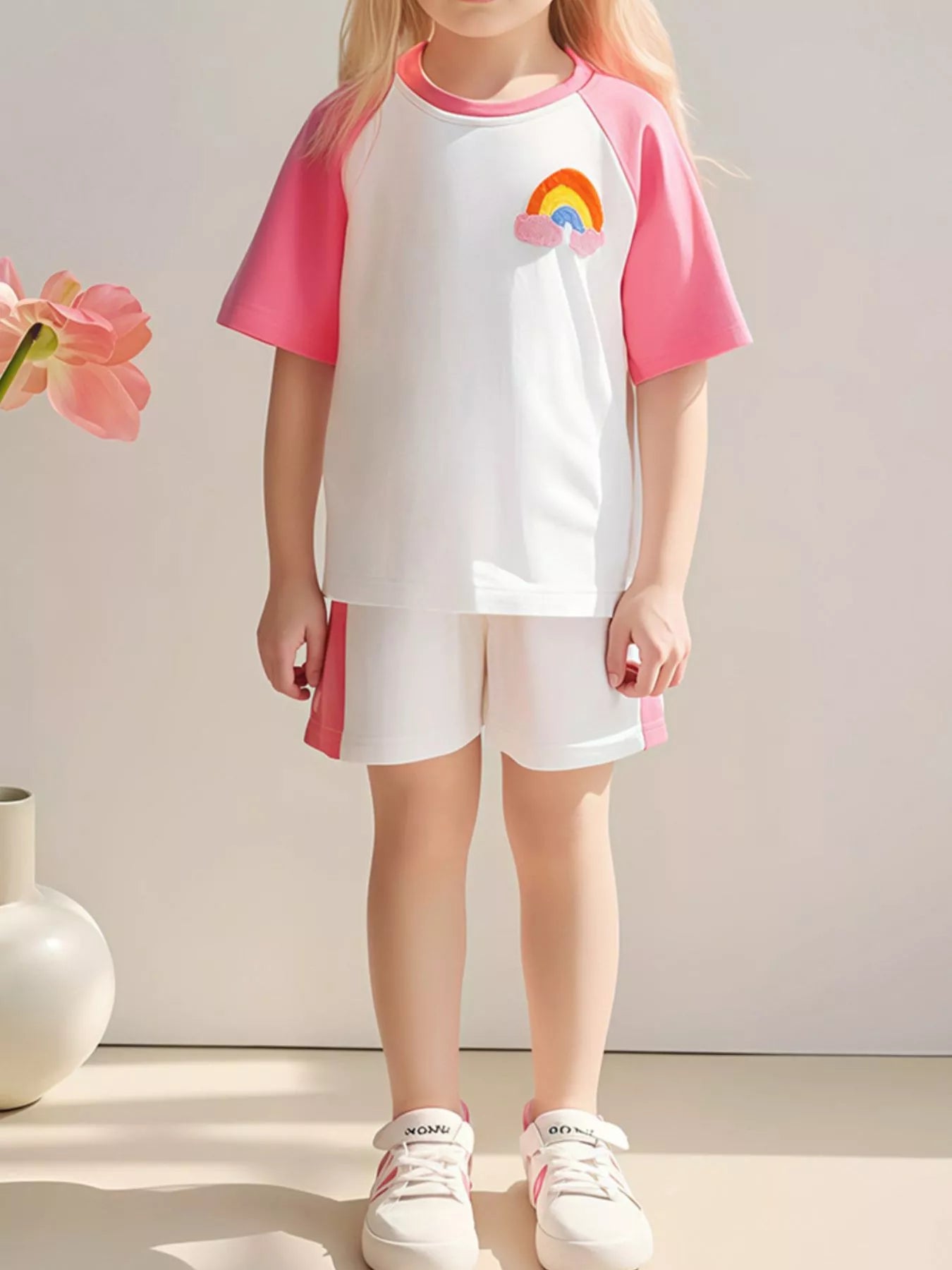 Children's Rainbow Short Sleeve Top and Shorts Two-Piece Casual Set