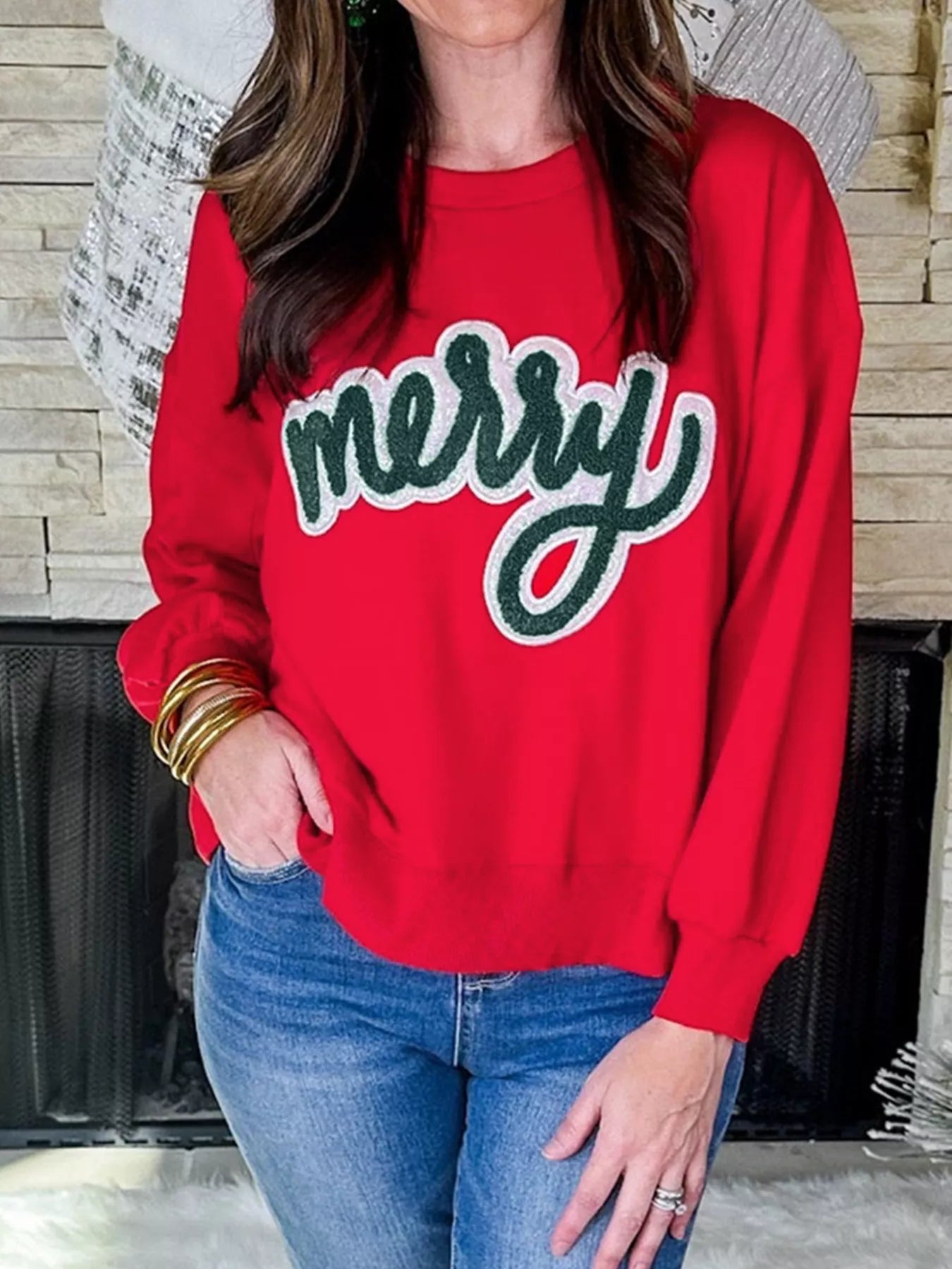 Merry Script Holiday Christmas Graphic Sweatshirt