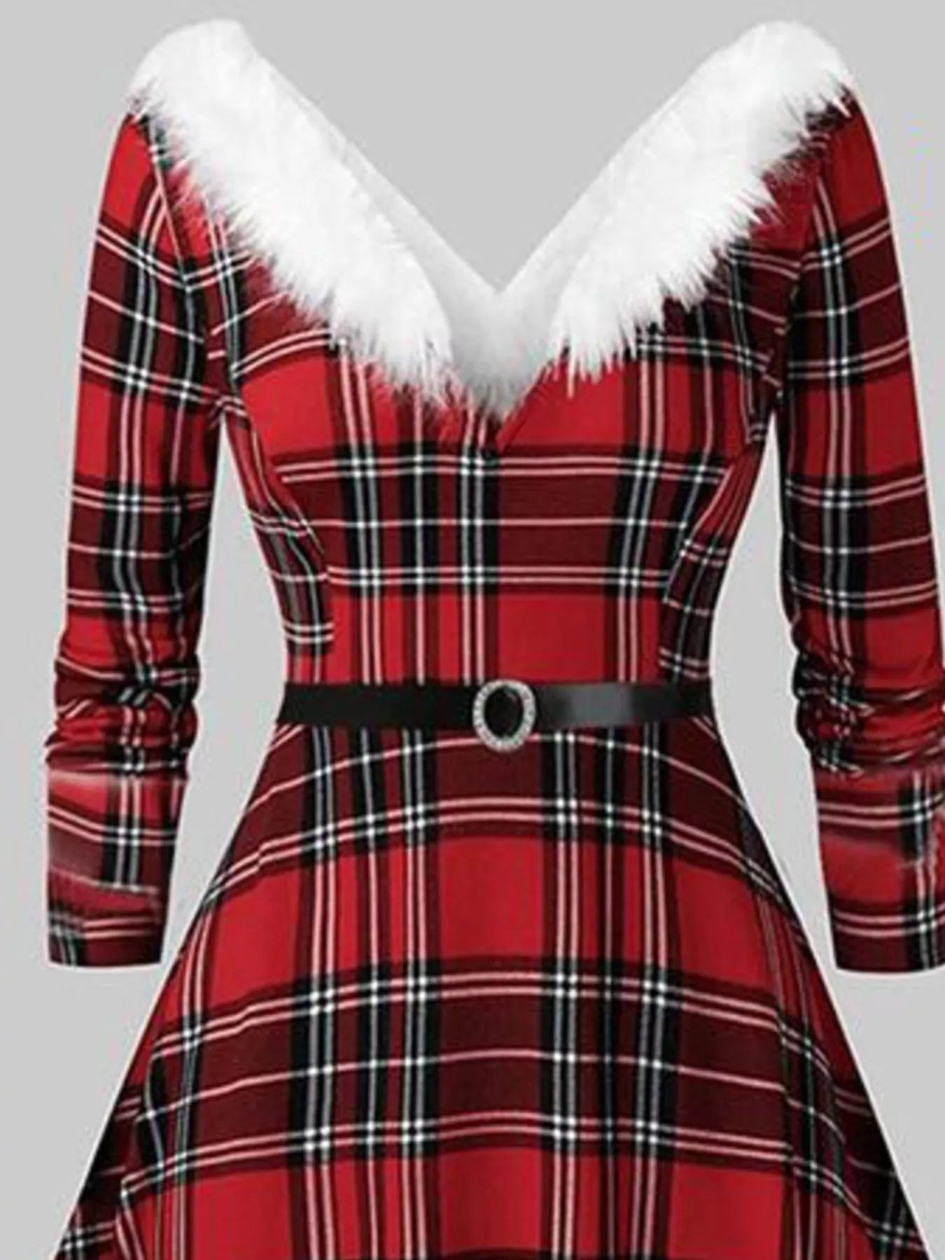 Fuzzy Trim Long Sleeve Christmas Dress