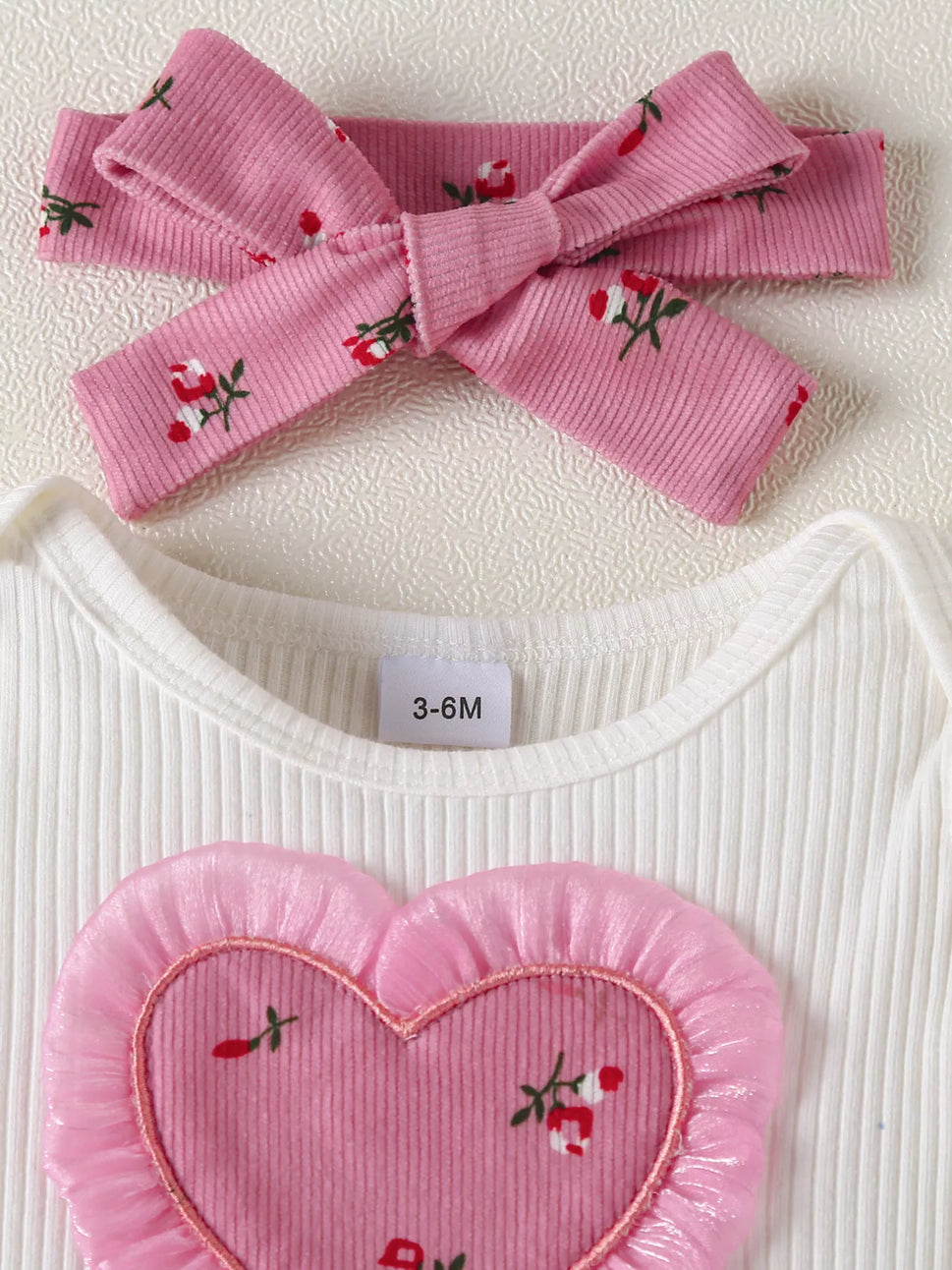 Children's Ruffled Bodysuit and Floral Pants Outfit Set with Headband