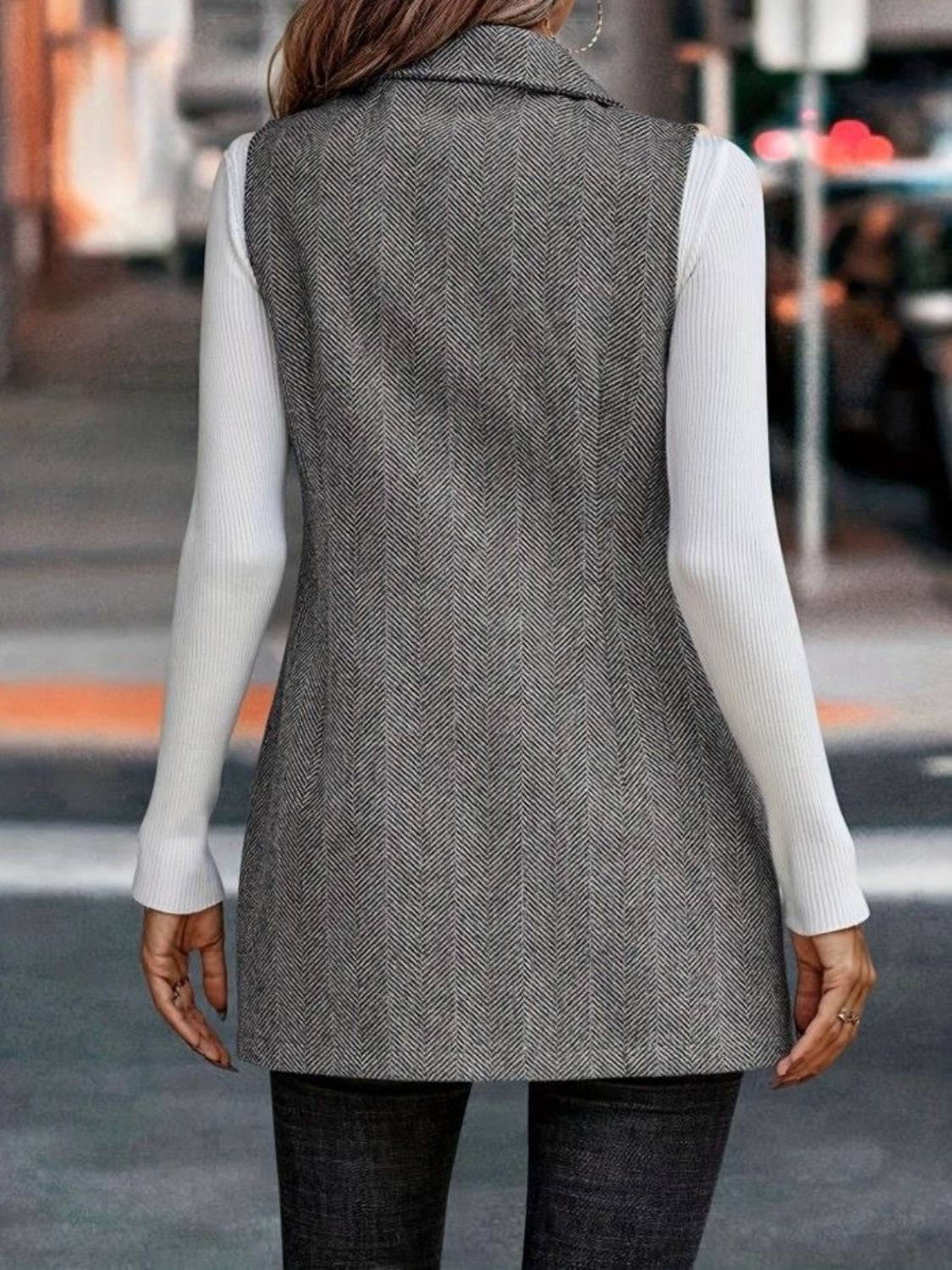 Buttoned Collared Neck Longline Vest Coat