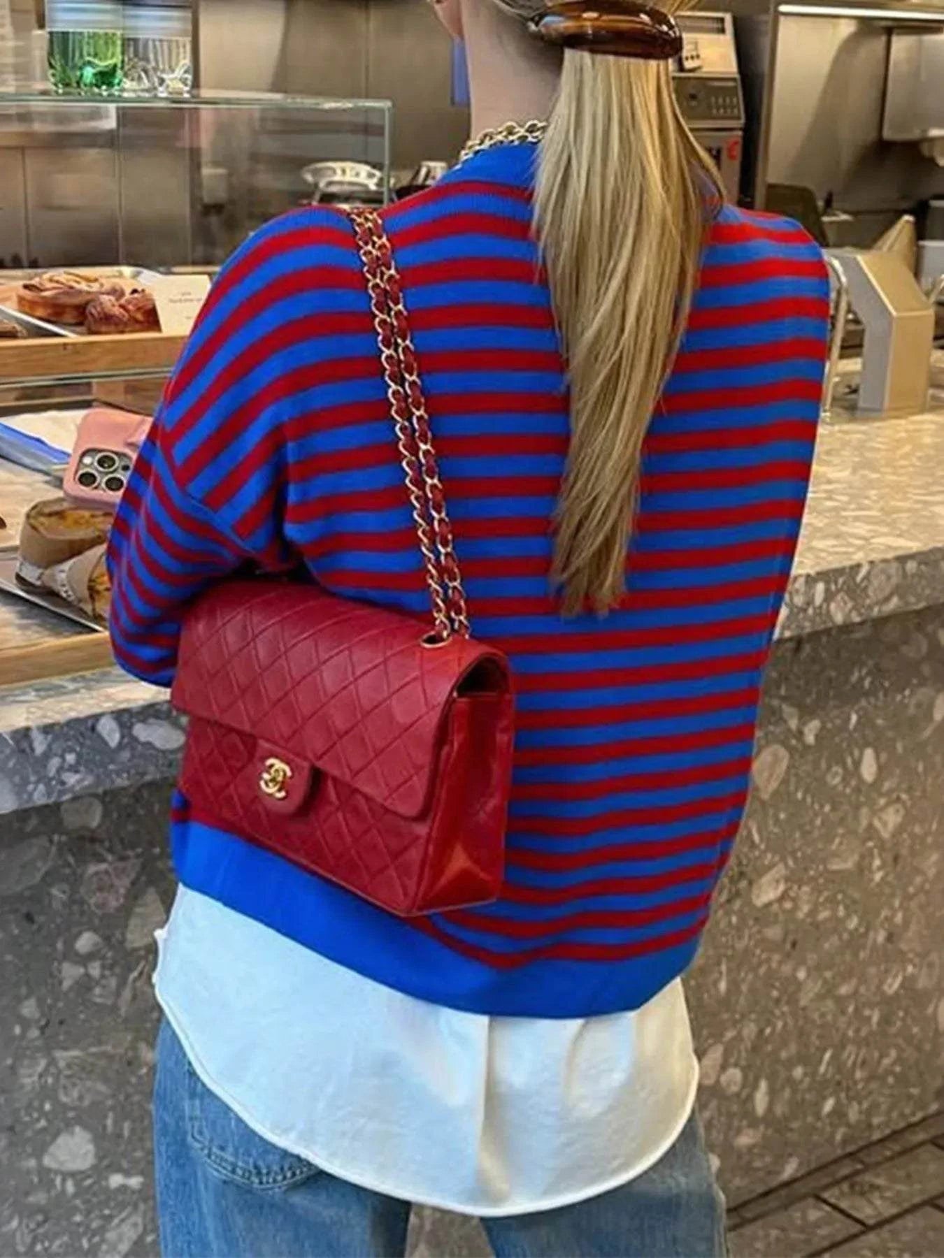 Striped Round Neck Long Sleeve Sweater