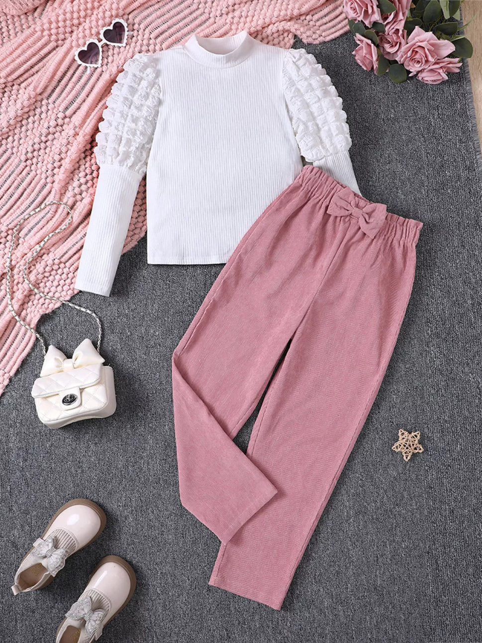 Children's Puff Sleeve Top and Pants Set