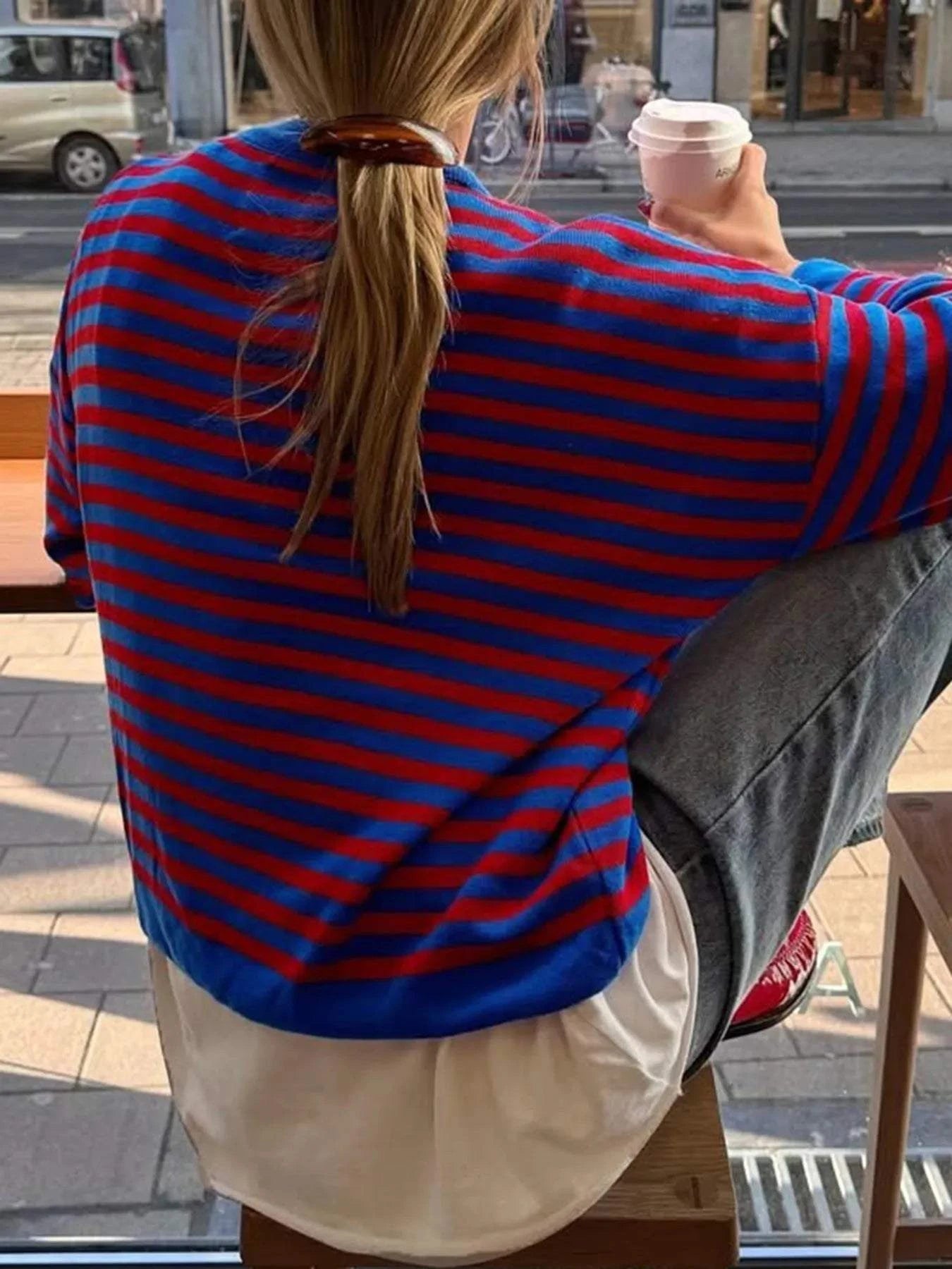 Striped Round Neck Long Sleeve Sweater