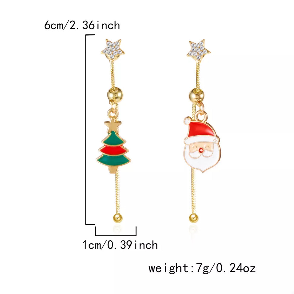 Christmas Santa Asymmetrical Drop Earrings
