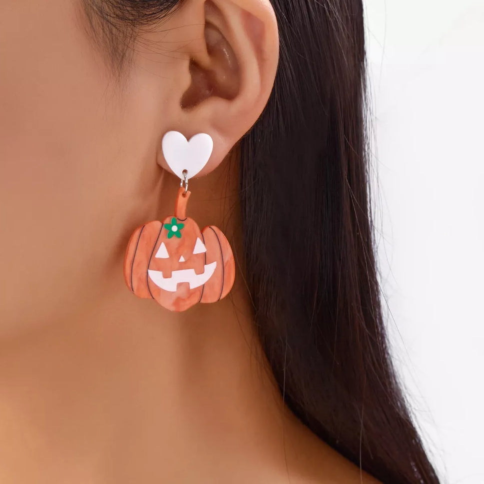 Halloween Pumpkin Heart Drop Earrings