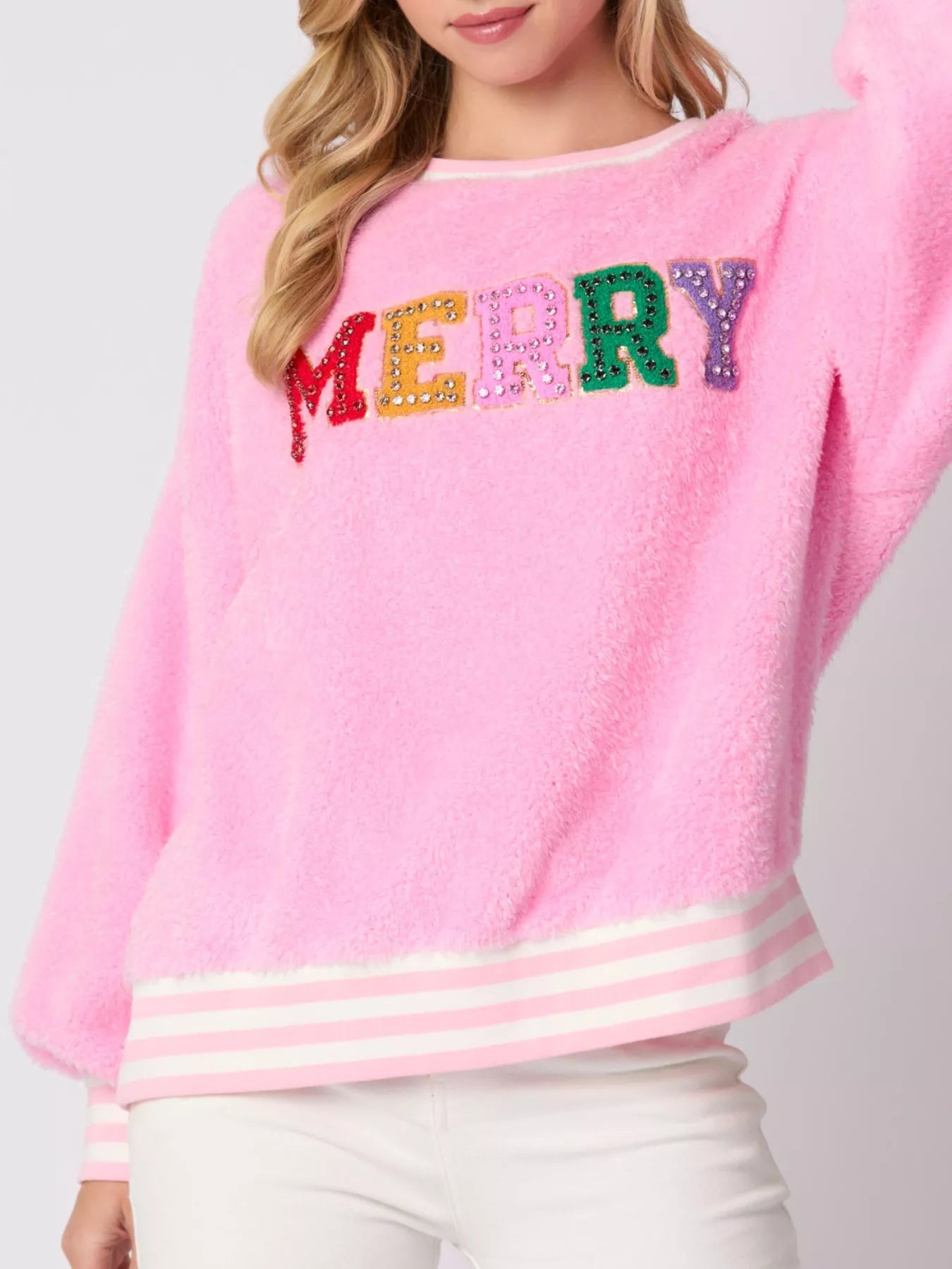 Rhinestone Merry Christmas Round Neck Sweatshirt