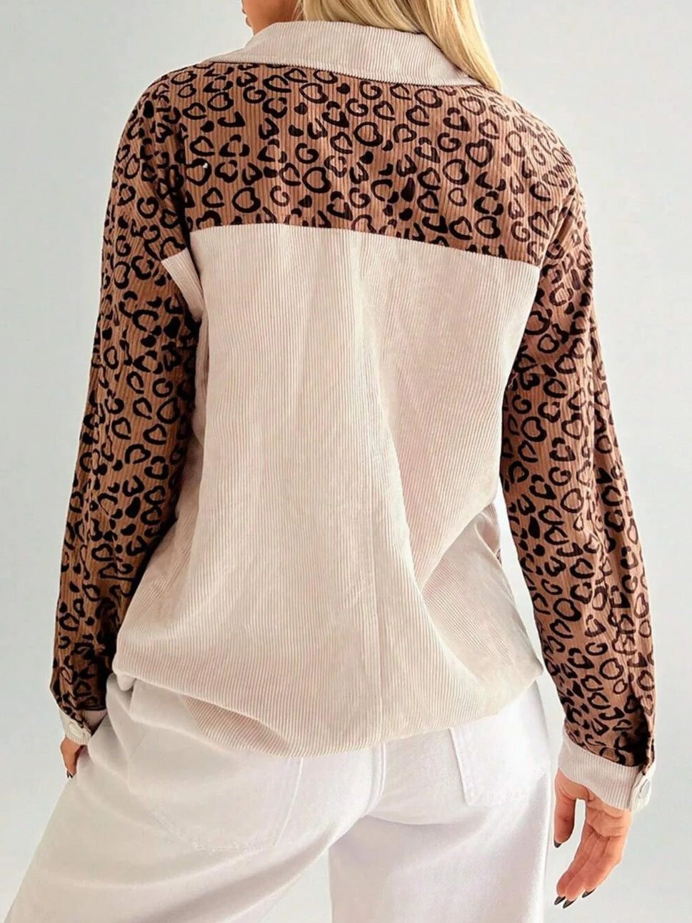 Leopard Print Color Block Corduroy Jacket
