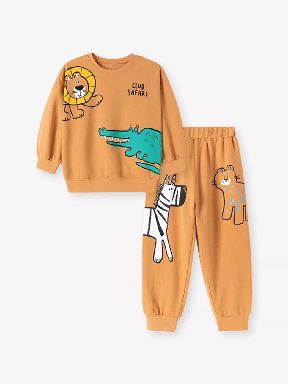 Children's Animal Round Neck Sweatshirt and Pants Set