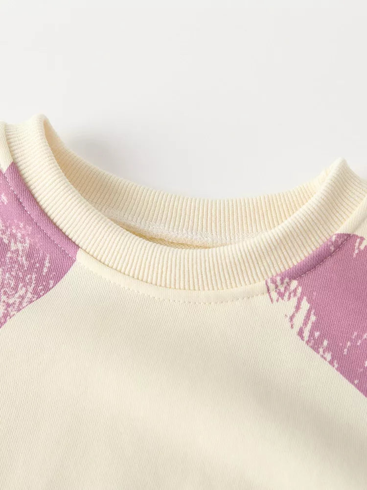 Children's Heart Print Round Neck Top and Pants Set