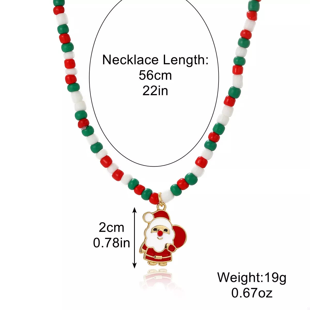 Christmas Beaded Necklace with Santa Charm