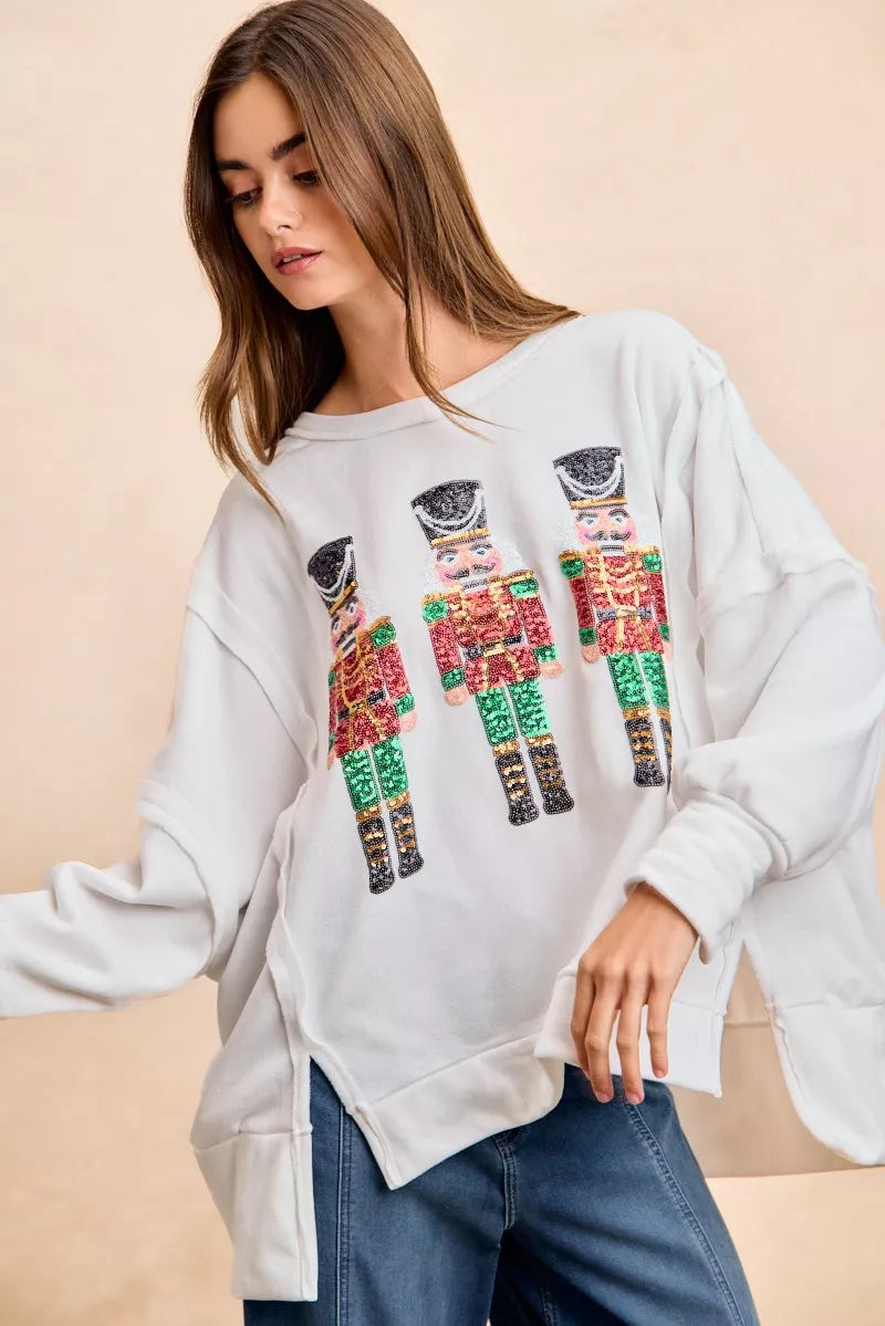 BiBi Christmas Sequin Nutcrackers Embroidery Sweatshirt