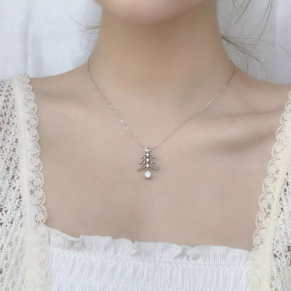 925 Sterling Silver Christmas Tree Pendant Necklace