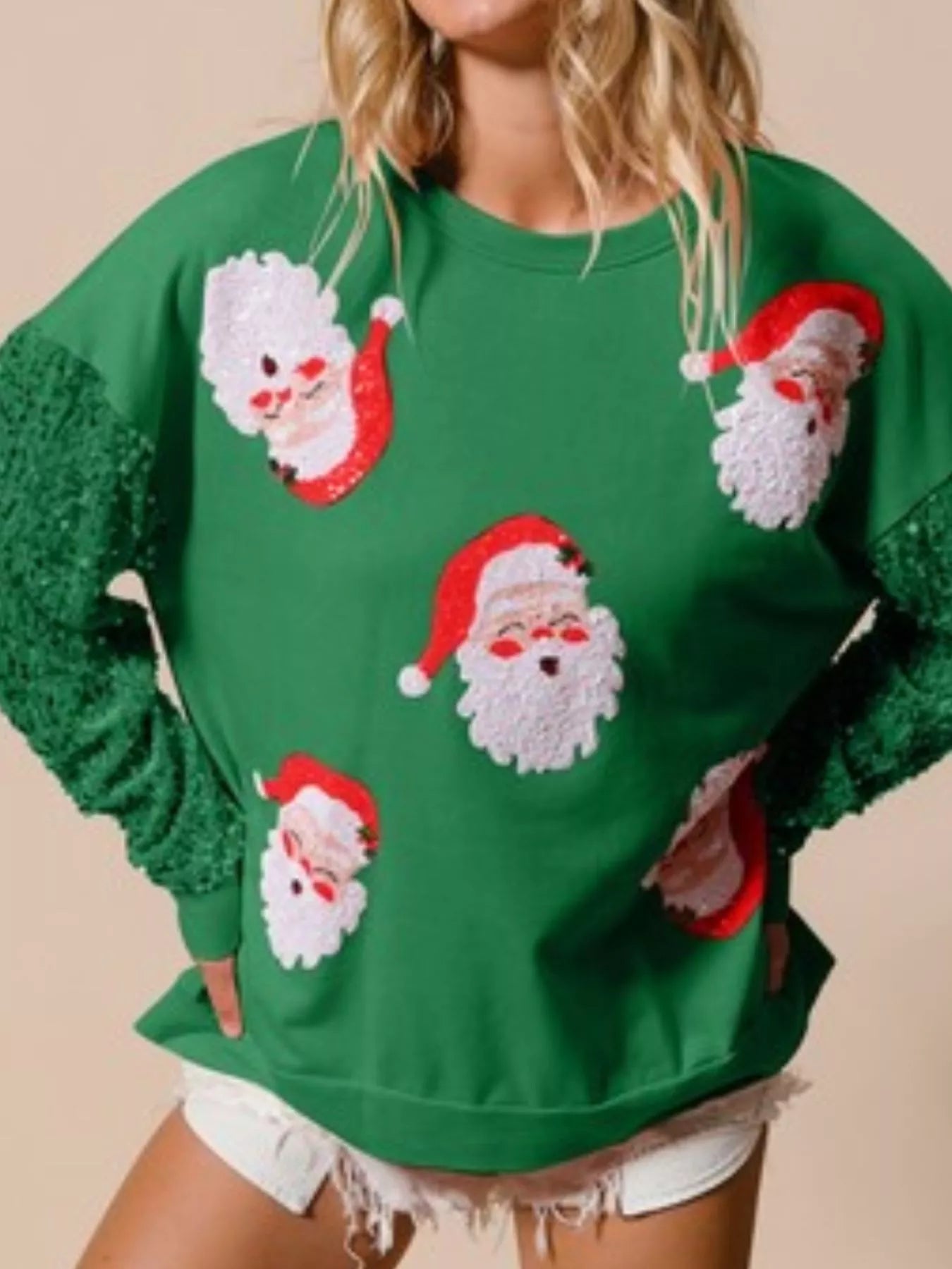 Christmas Theme Sequin Long Sleeve Sweatshirt
