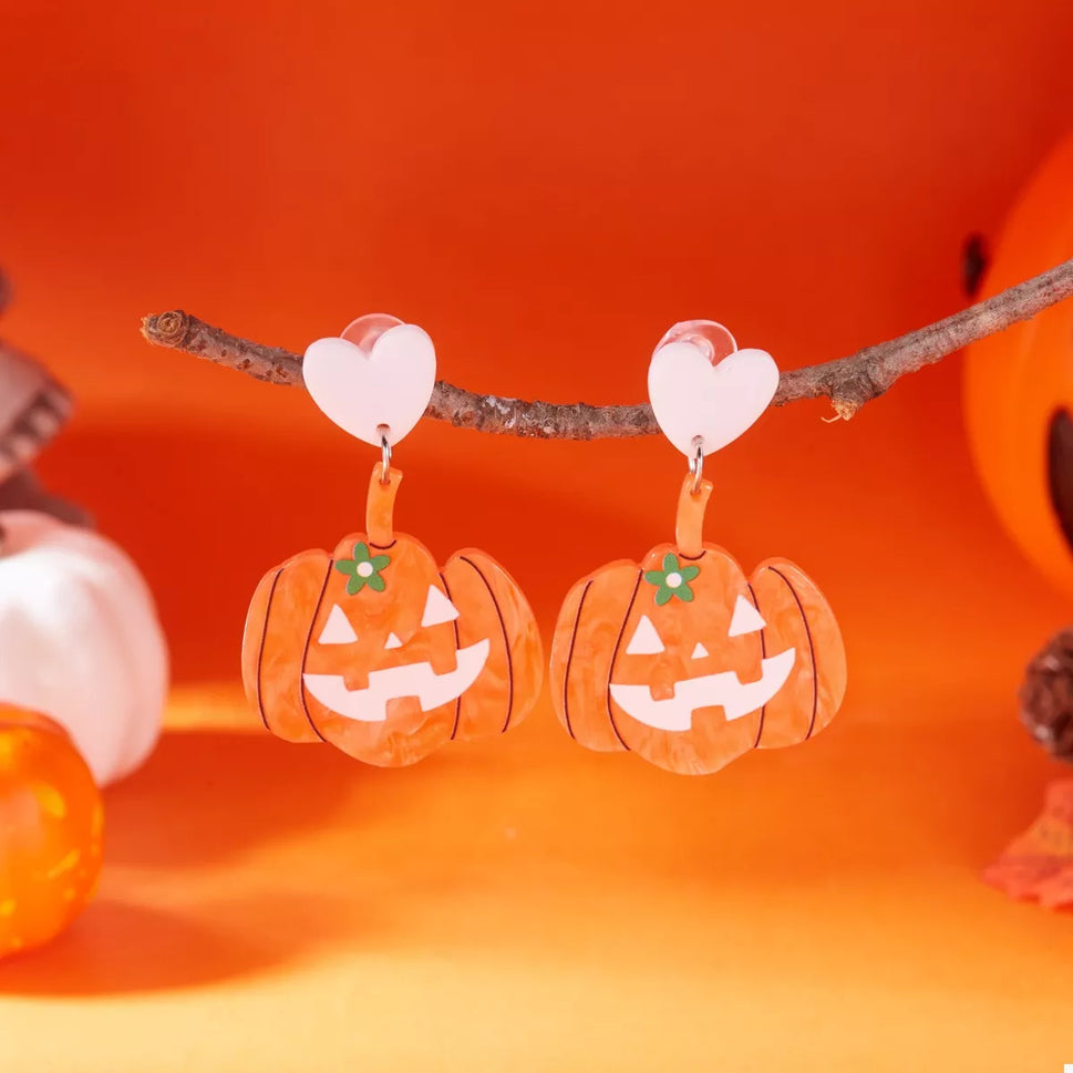Halloween Pumpkin Heart Drop Earrings