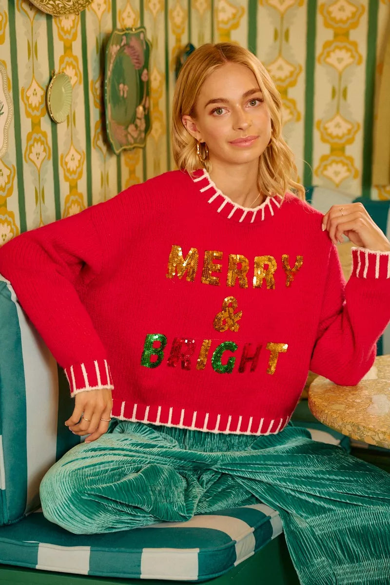 BiBi Christmas Theme Sequin Lattering Sweater
