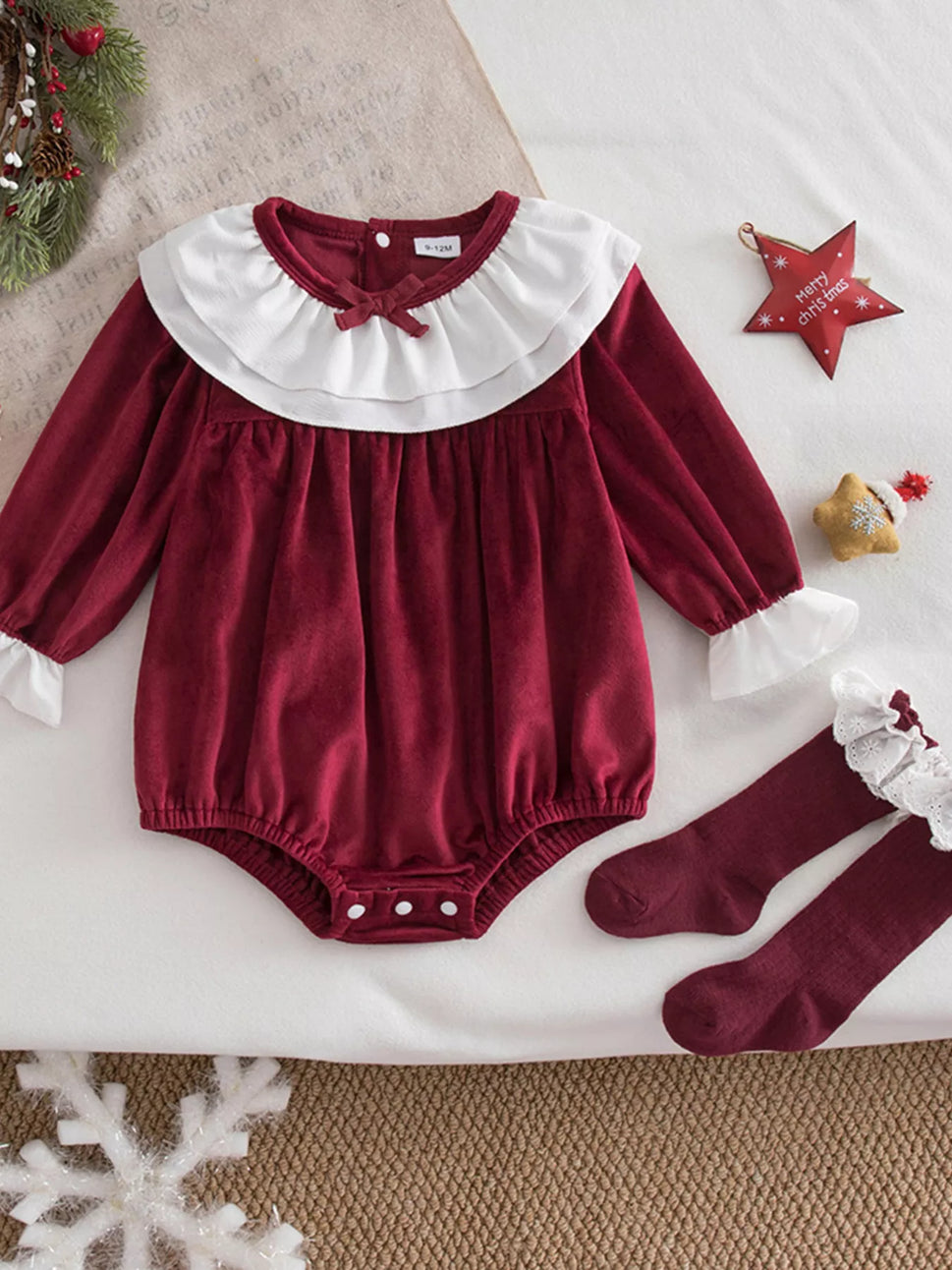 Children's Christmas Velvet Bodysuit and Socks Set