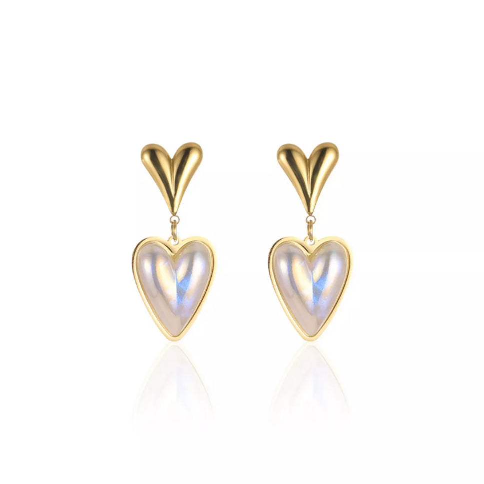 Heart-Shaped Pearl Drop Earrings